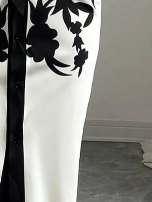 UOOZEE Office Ladies Office A-line Dress 2025 New Summer Half Sleeves V-Neck Tied Waist Flower Printed Evening Midi Dresses