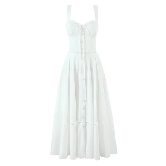 Lace-Back Cotton Midi Dress | Pure White Edition